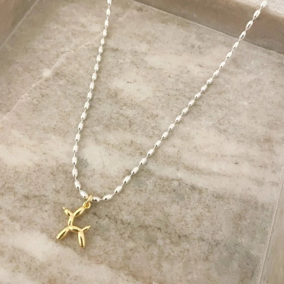 925 Sterling Silver Dainty Bead Necklace Balloon Dog Necklace - Picture 4 of 8